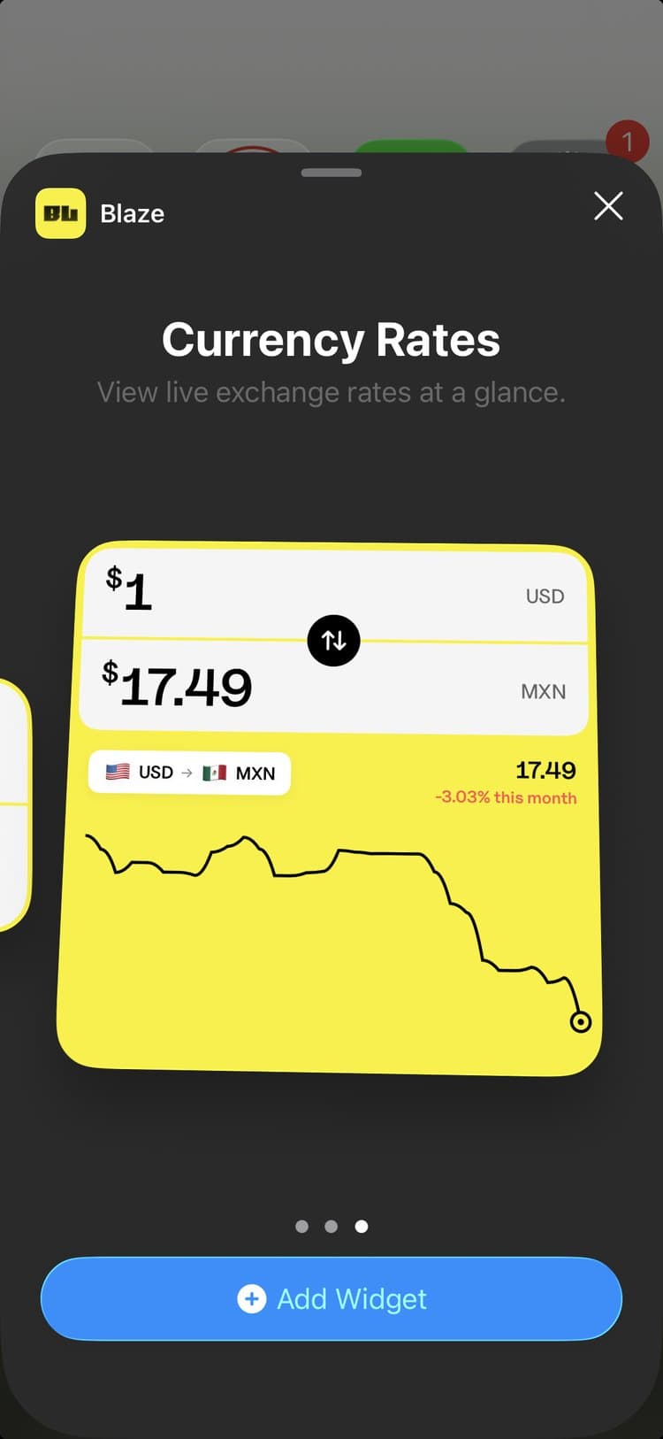 Blaze currency rates widget, USD to MXN