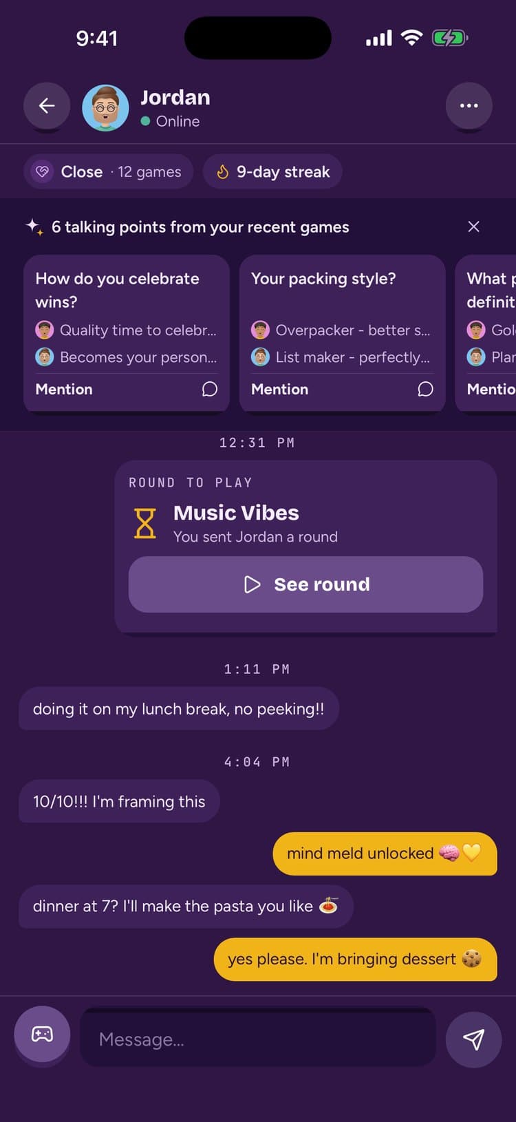 Chat with talking points and a round invite