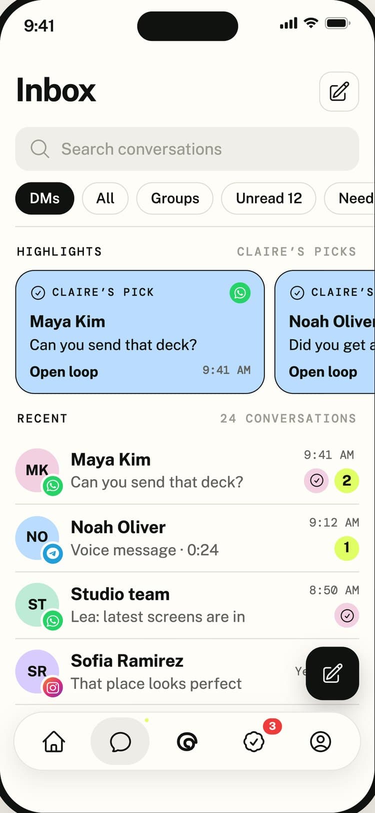 Claire unified inbox