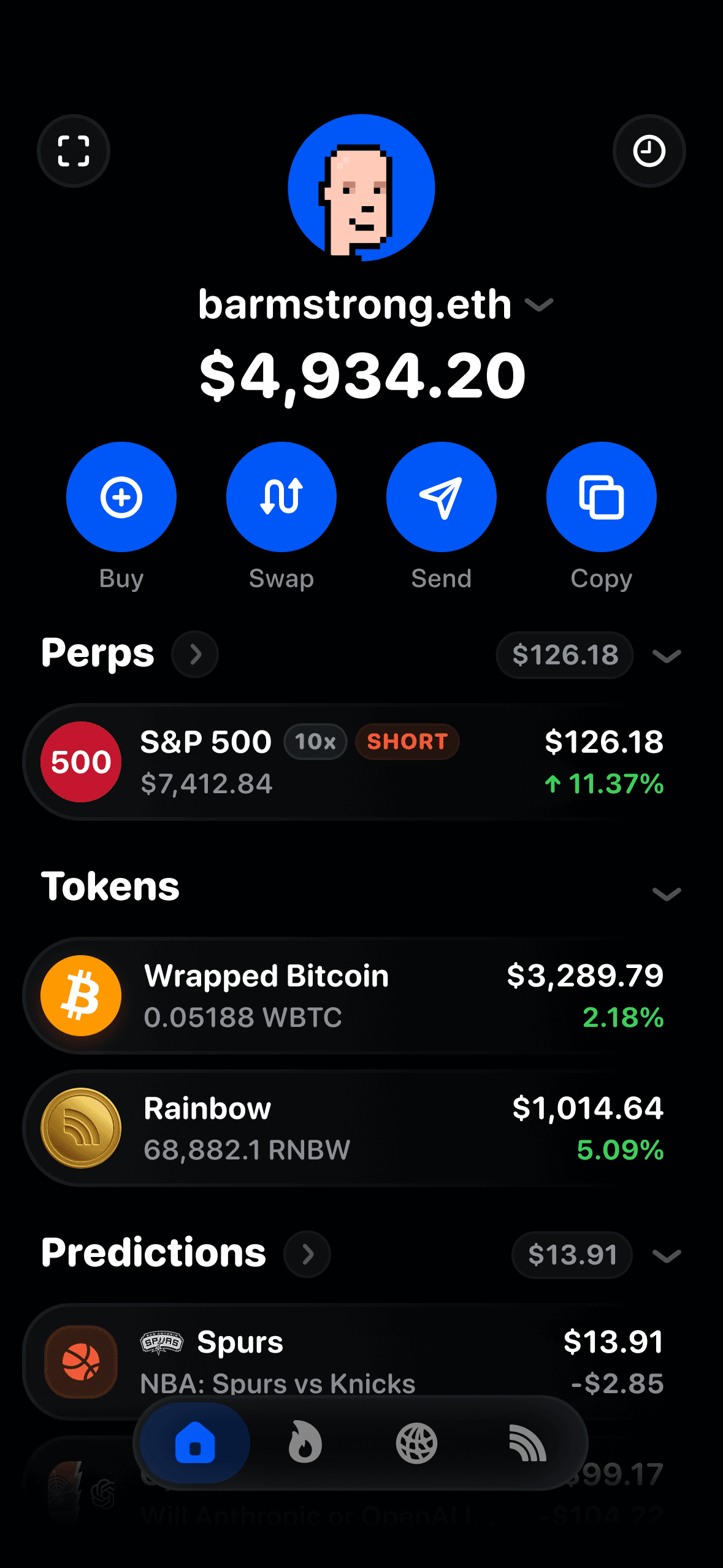 Rainbow wallet home screen